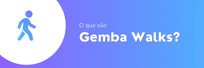 Ilustração de pessoa caminhando em degradê azul e roxo com a frase O que são Gemba Walks